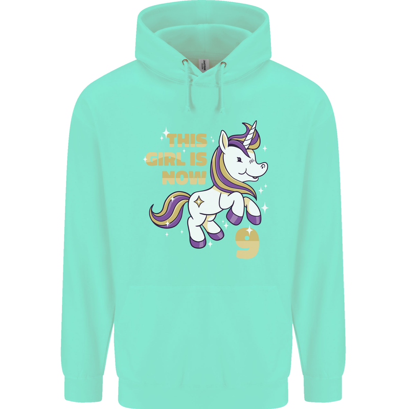 9 Year Old Birthday Girl Magical Unicorn 9th Childrens Kids Hoodie Peppermint