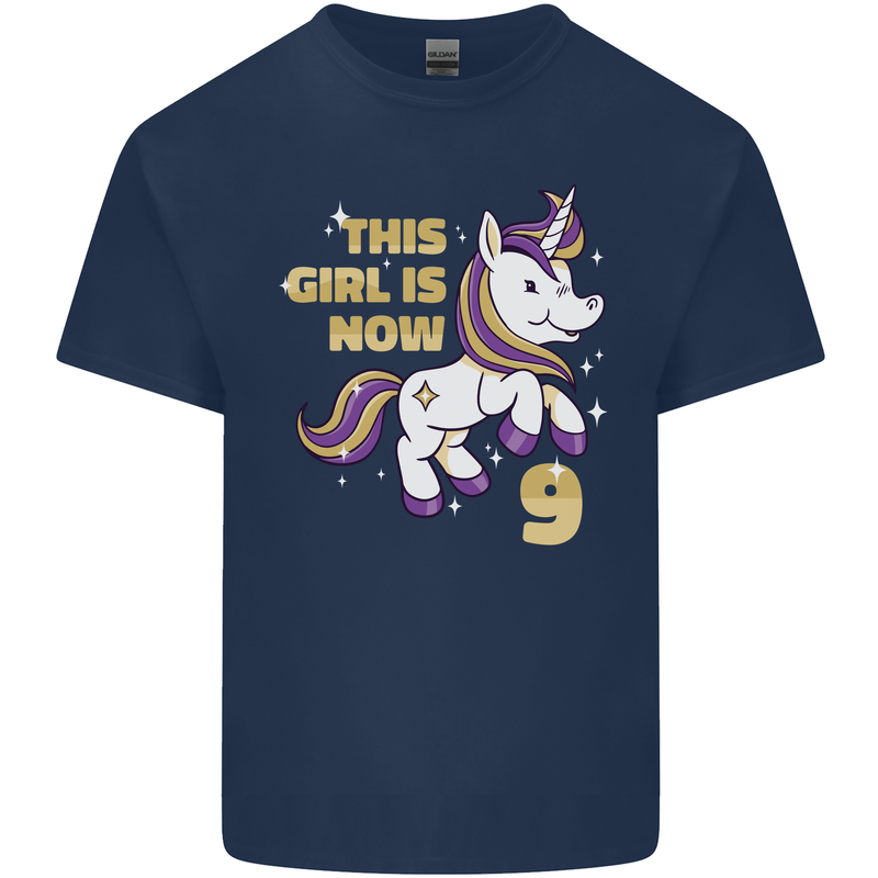 9 Year Old Birthday Girl Magical Unicorn 9th Kids T-Shirt Childrens Navy Blue