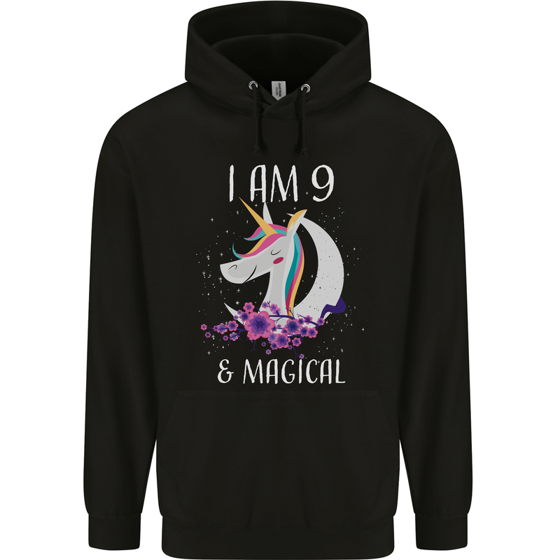 9 Year Old Birthday Magical Unicorn 9th Childrens Kids Hoodie Black