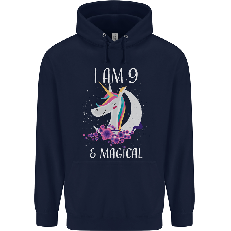 9 Year Old Birthday Magical Unicorn 9th Childrens Kids Hoodie Navy Blue