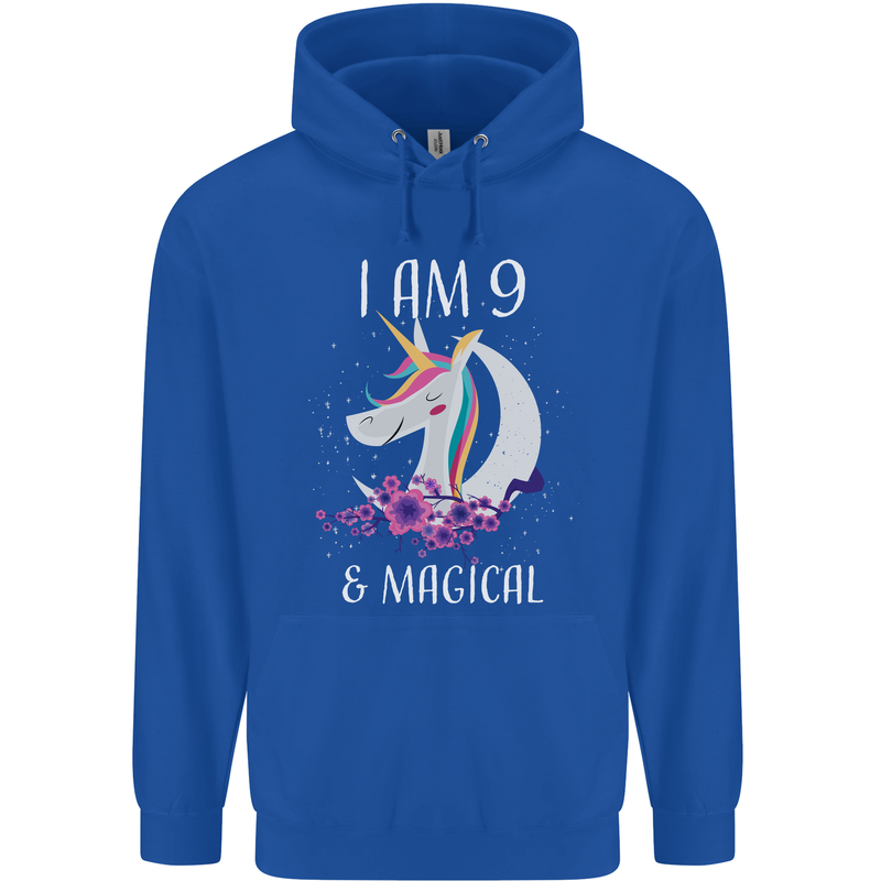 9 Year Old Birthday Magical Unicorn 9th Childrens Kids Hoodie Royal Blue