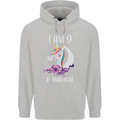 9 Year Old Birthday Magical Unicorn 9th Childrens Kids Hoodie Sports Grey