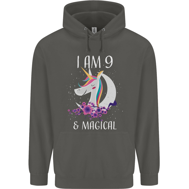 9 Year Old Birthday Magical Unicorn 9th Childrens Kids Hoodie Storm Grey