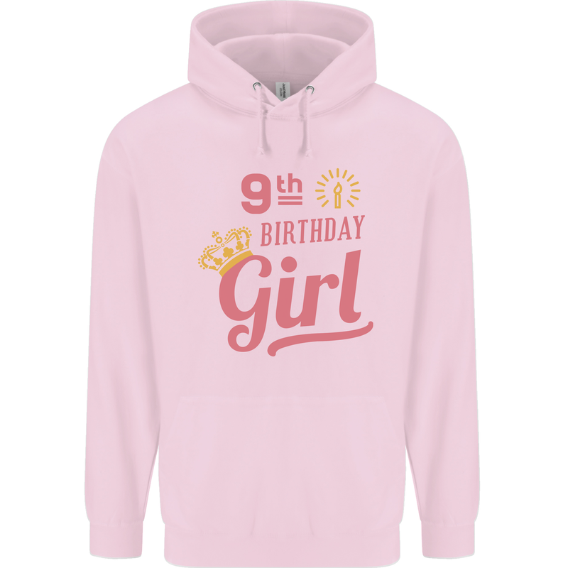 9th Birthday Girl 9 Year Old Princess Childrens Kids Hoodie Light Pink