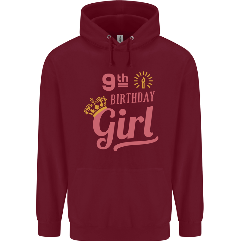 9th Birthday Girl 9 Year Old Princess Childrens Kids Hoodie Maroon