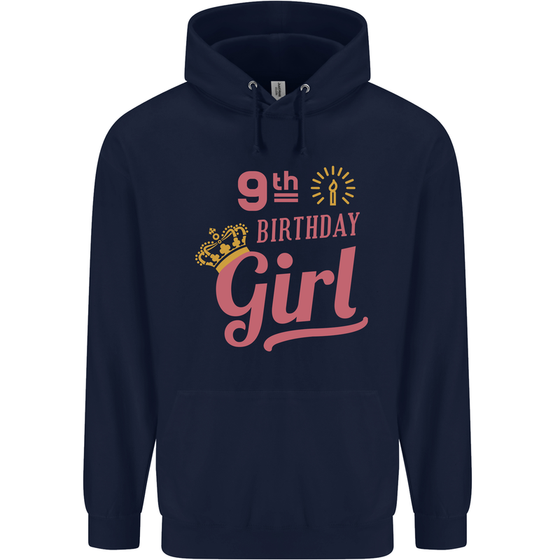 9th Birthday Girl 9 Year Old Princess Childrens Kids Hoodie Navy Blue