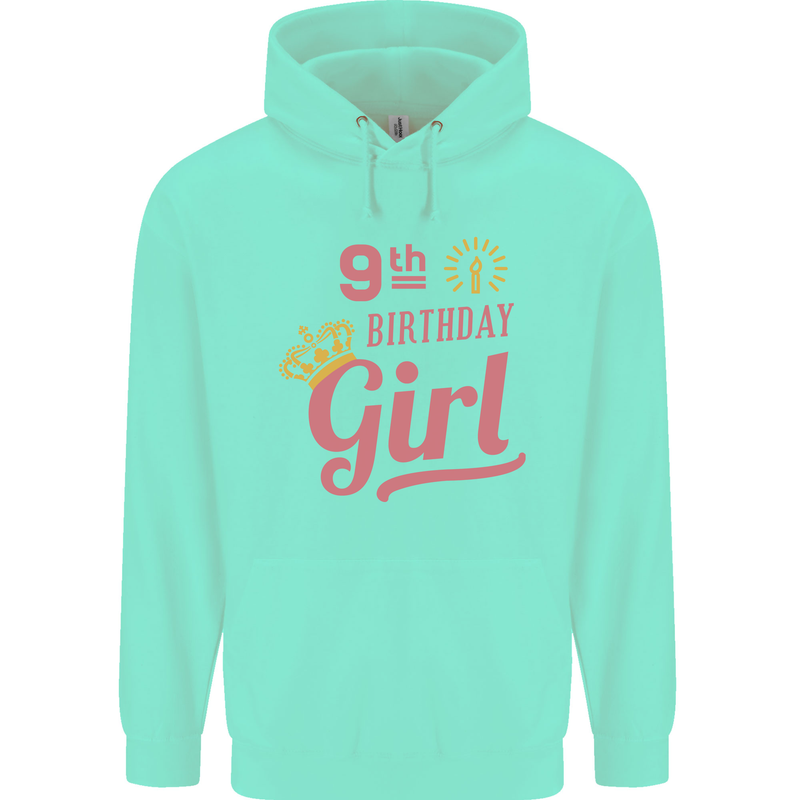 9th Birthday Girl 9 Year Old Princess Childrens Kids Hoodie Peppermint