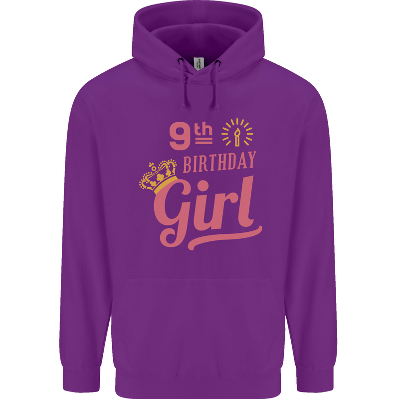 9th Birthday Girl 9 Year Old Princess Childrens Kids Hoodie Purple