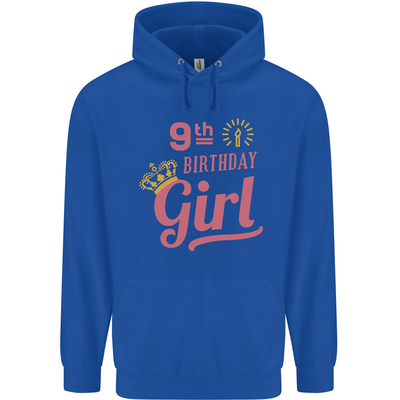 9th Birthday Girl 9 Year Old Princess Childrens Kids Hoodie Royal Blue