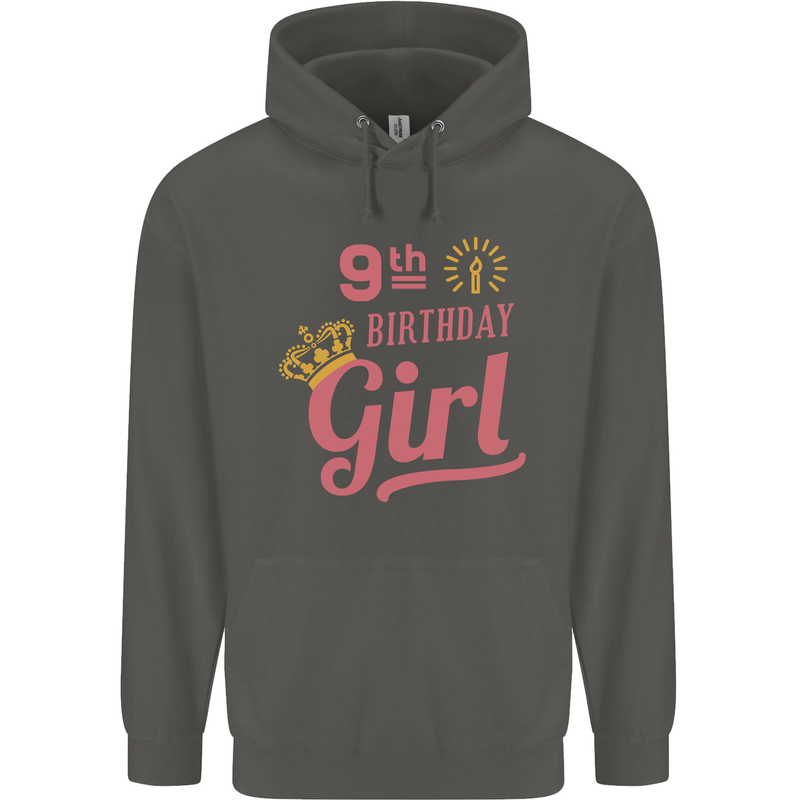 9th Birthday Girl 9 Year Old Princess Childrens Kids Hoodie Storm Grey