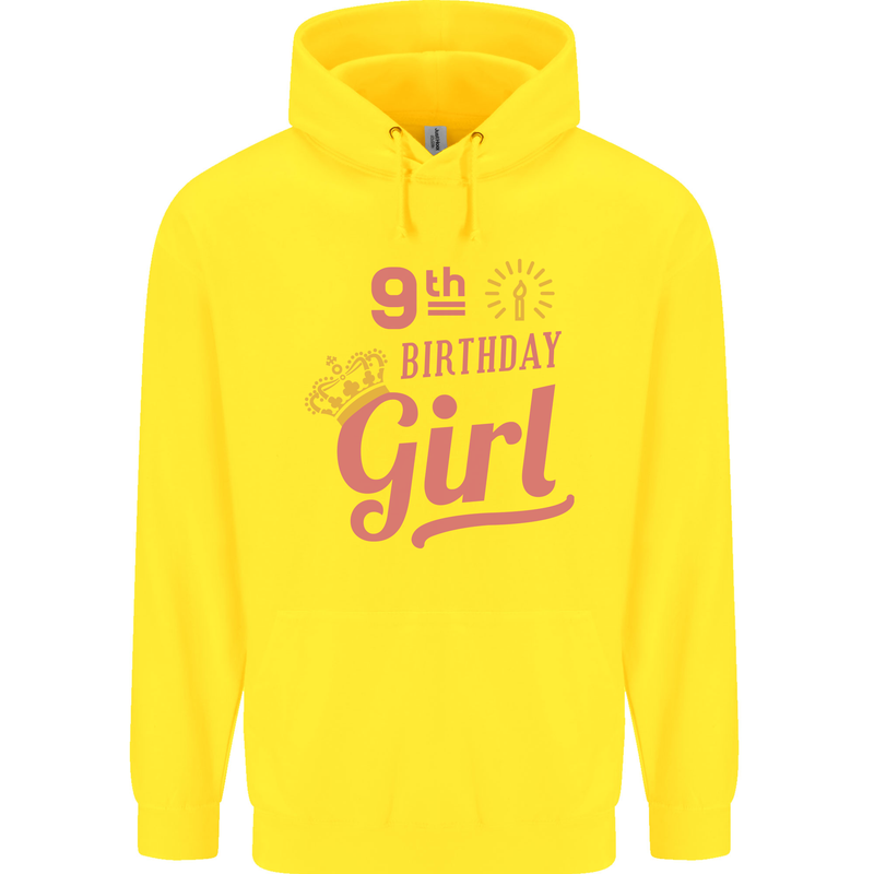 9th Birthday Girl 9 Year Old Princess Childrens Kids Hoodie Yellow