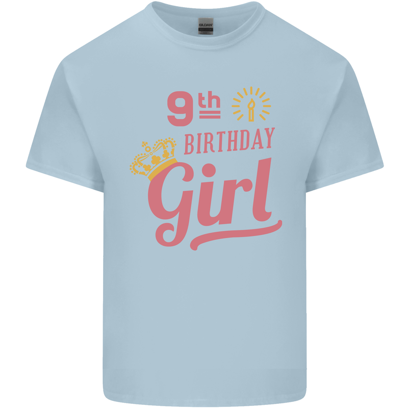 9th Birthday Girl 9 Year Old Princess Kids T-Shirt Childrens Light Blue