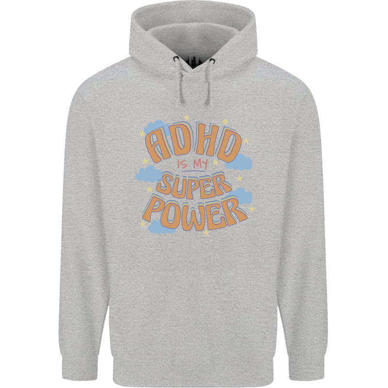 ADHD is My Superpower Childrens Kids Hoodie Sports Grey