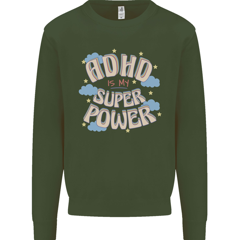 ADHD is My Superpower Kids Sweatshirt Jumper Forest Green