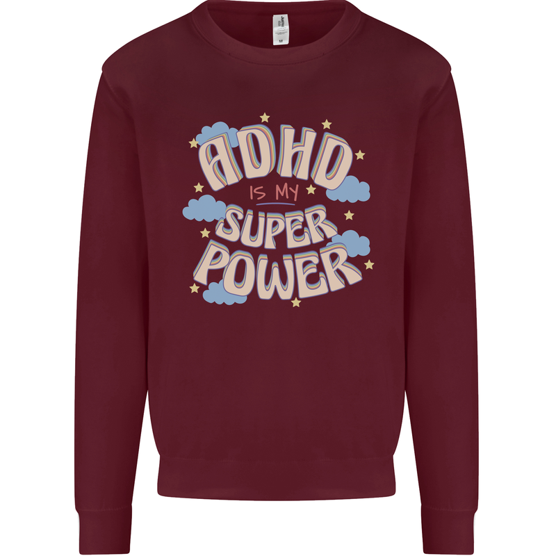 ADHD is My Superpower Kids Sweatshirt Jumper Maroon