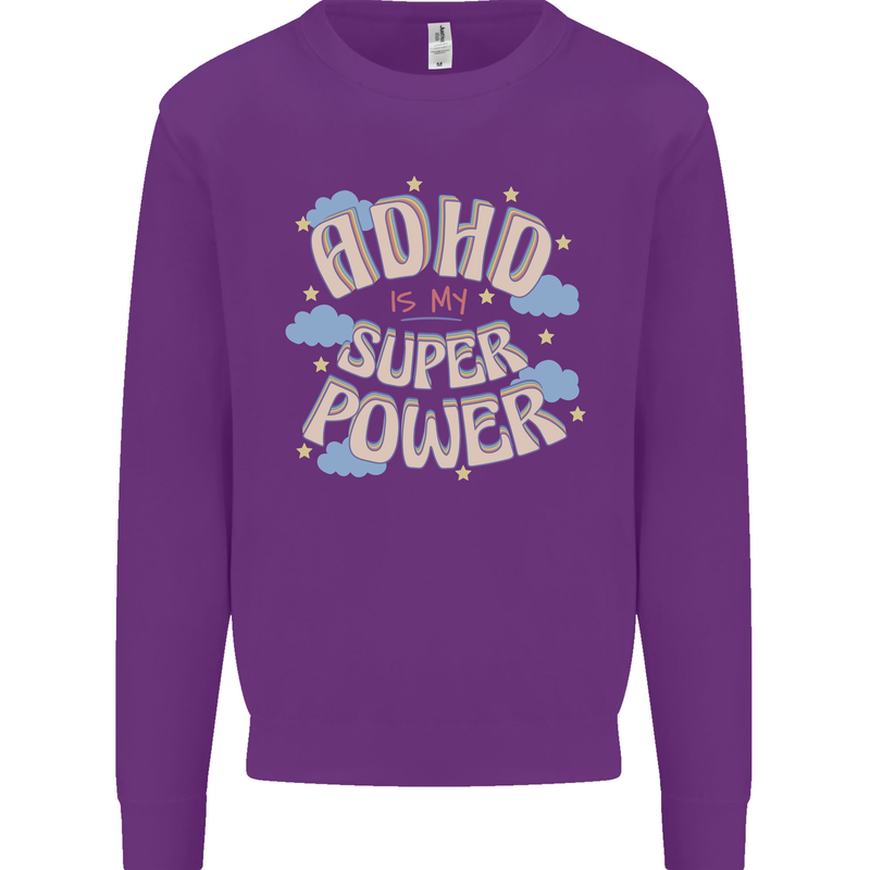 ADHD is My Superpower Kids Sweatshirt Jumper Purple