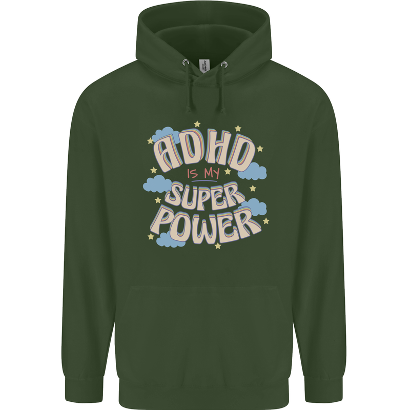 ADHD is My Superpower Mens 80% Cotton Hoodie Forest Green
