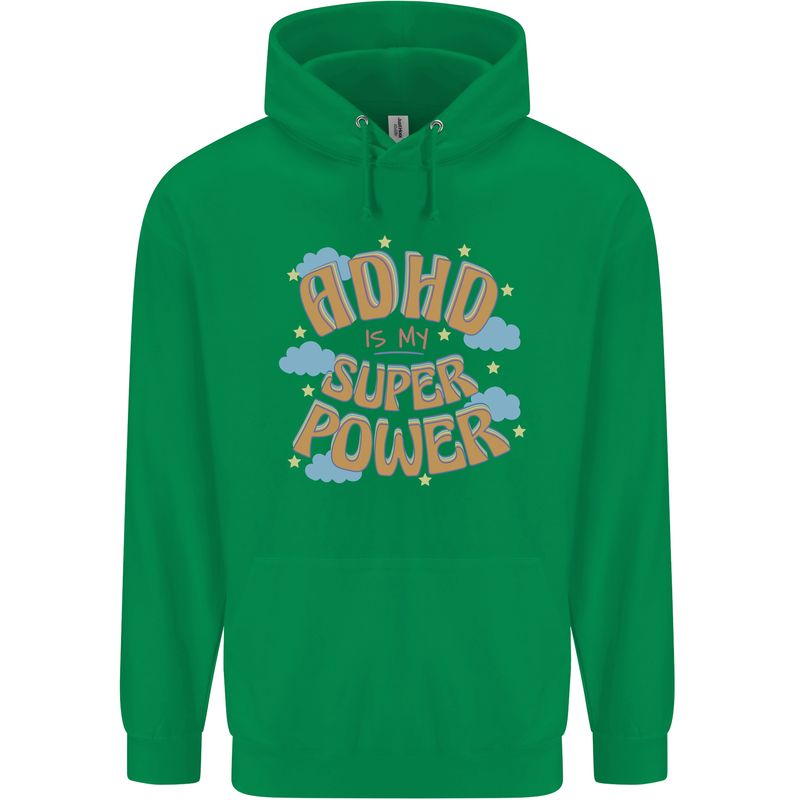 ADHD is My Superpower Mens 80% Cotton Hoodie Irish Green