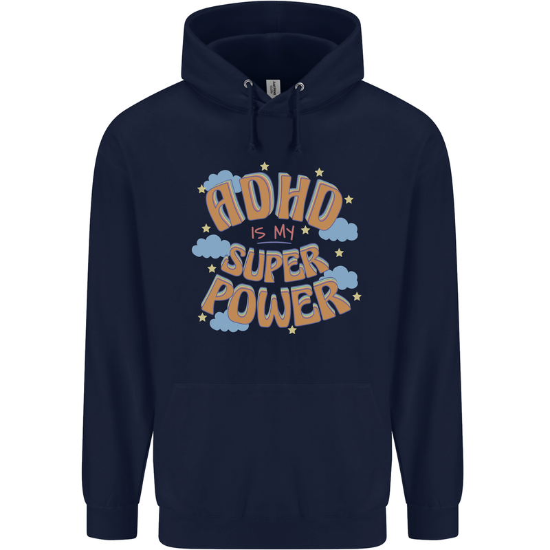 ADHD is My Superpower Mens 80% Cotton Hoodie Navy Blue