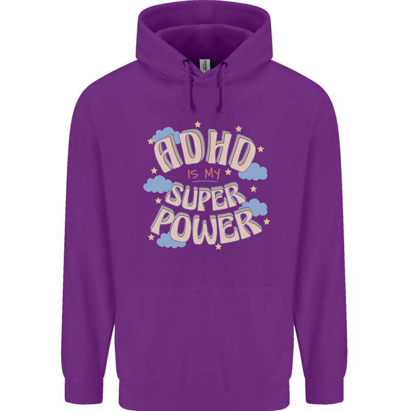 ADHD is My Superpower Mens 80% Cotton Hoodie Purple