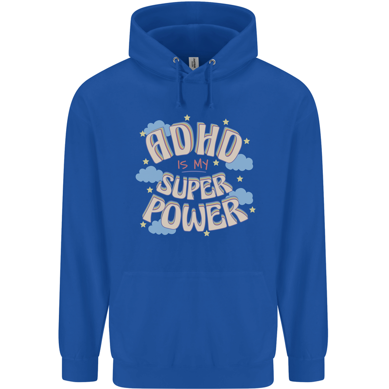 ADHD is My Superpower Mens 80% Cotton Hoodie Royal Blue