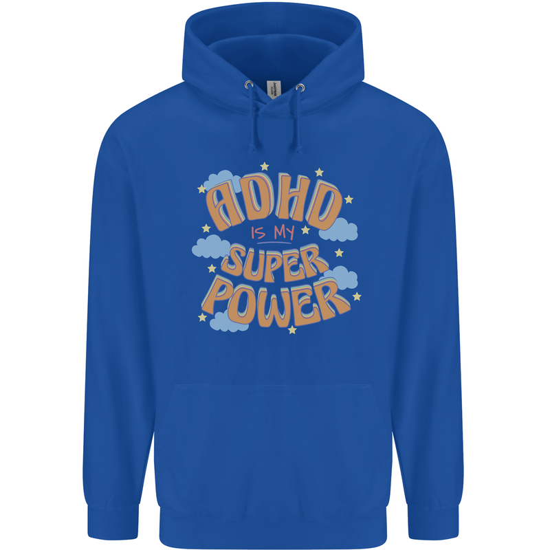 ADHD is My Superpower Mens 80% Cotton Hoodie Royal Blue