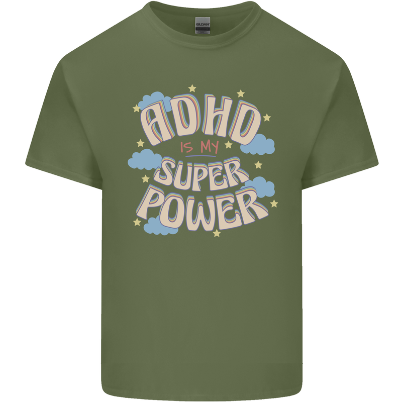 ADHD is My Superpower Mens Cotton T-Shirt Tee Top Military Green