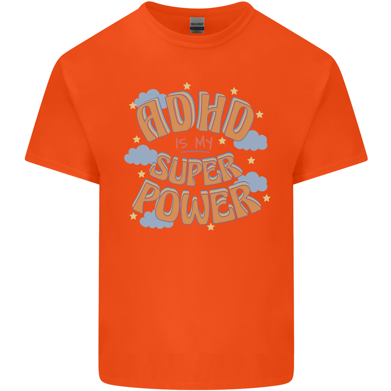 ADHD is My Superpower Mens Cotton T-Shirt Tee Top Orange
