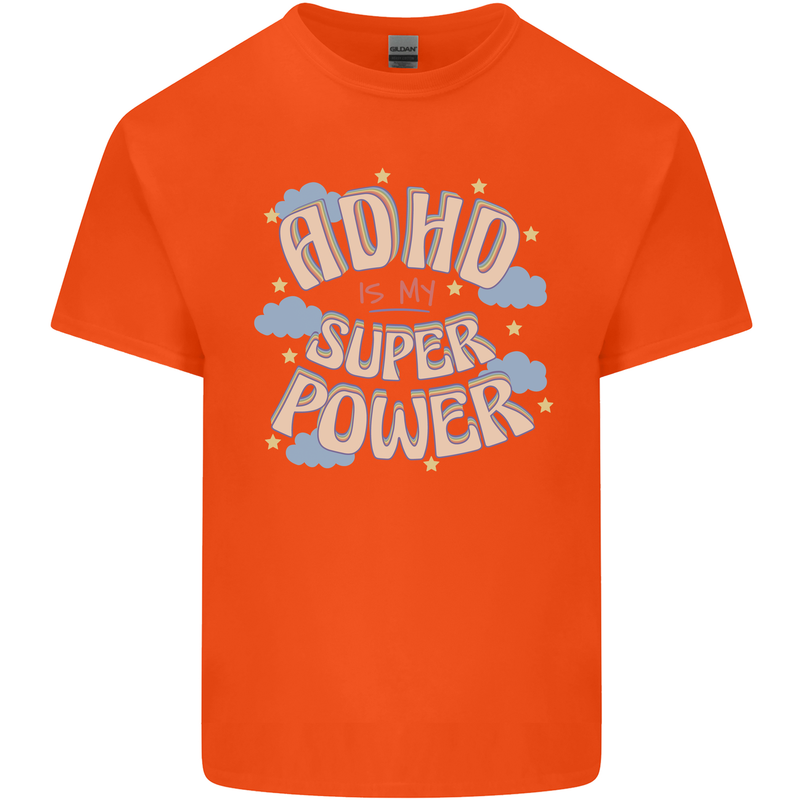 ADHD is My Superpower Mens Cotton T-Shirt Tee Top Orange