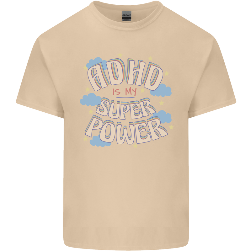 ADHD is My Superpower Mens Cotton T-Shirt Tee Top Sand