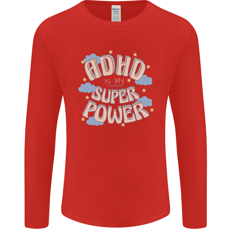 ADHD is My Superpower Mens Long Sleeve T-Shirt Red