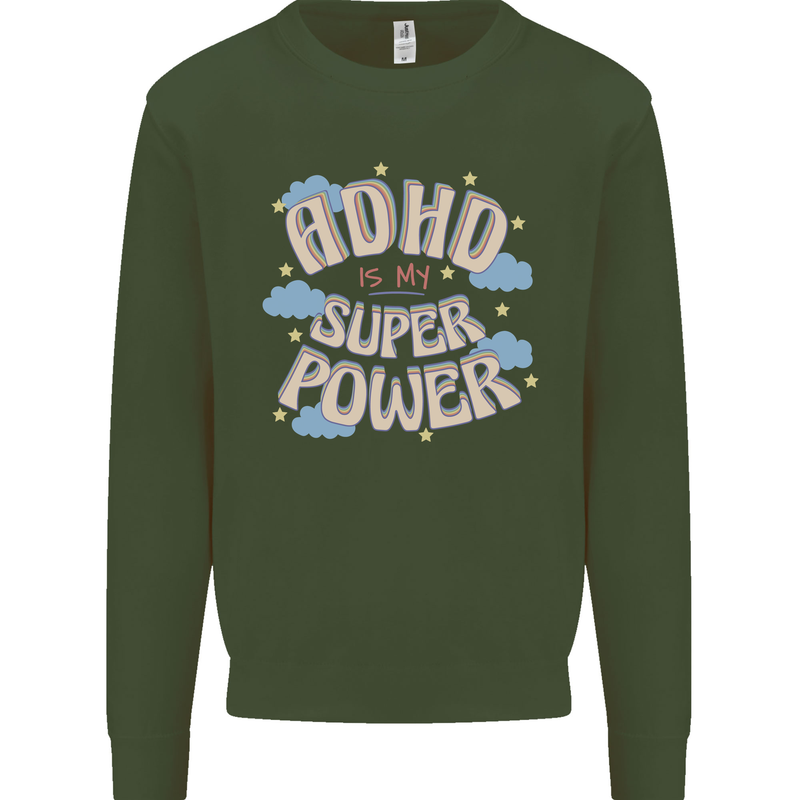 ADHD is My Superpower Mens Sweatshirt Jumper Forest Green