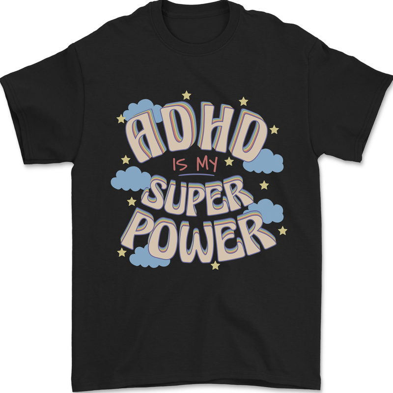 ADHD is My Superpower Mens T-Shirt 100% Cotton Black