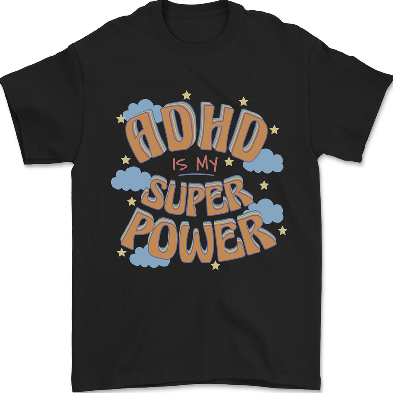 ADHD is My Superpower Mens T-Shirt 100% Cotton Black