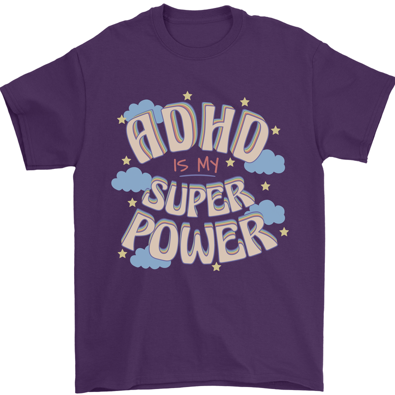ADHD is My Superpower Mens T-Shirt 100% Cotton Purple