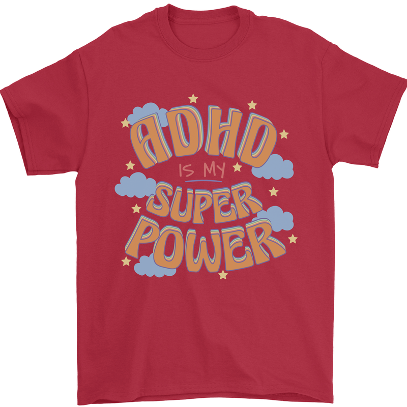 ADHD is My Superpower Mens T-Shirt 100% Cotton Red