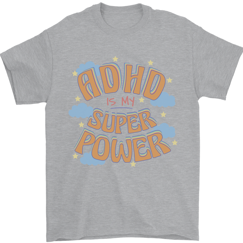 ADHD is My Superpower Mens T-Shirt 100% Cotton Sports Grey