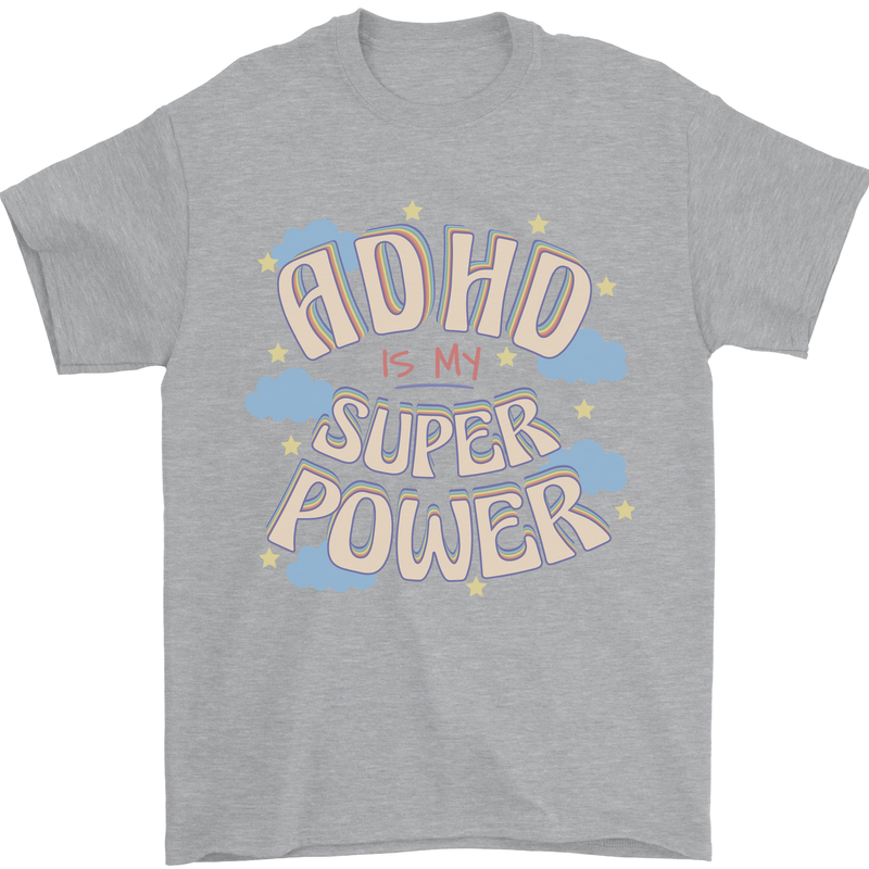 ADHD is My Superpower Mens T-Shirt 100% Cotton Sports Grey