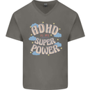 ADHD is My Superpower Mens V-Neck Cotton T-Shirt Charcoal