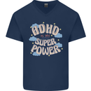 ADHD is My Superpower Mens V-Neck Cotton T-Shirt Navy Blue