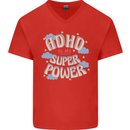 ADHD is My Superpower Mens V-Neck Cotton T-Shirt Red