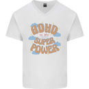 ADHD is My Superpower Mens V-Neck Cotton T-Shirt White
