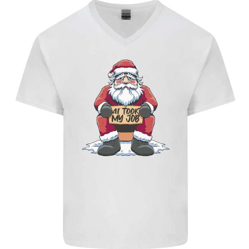 AI Took Santa's Job Funny Christmas Xmas Mens V-Neck Cotton T-Shirt White