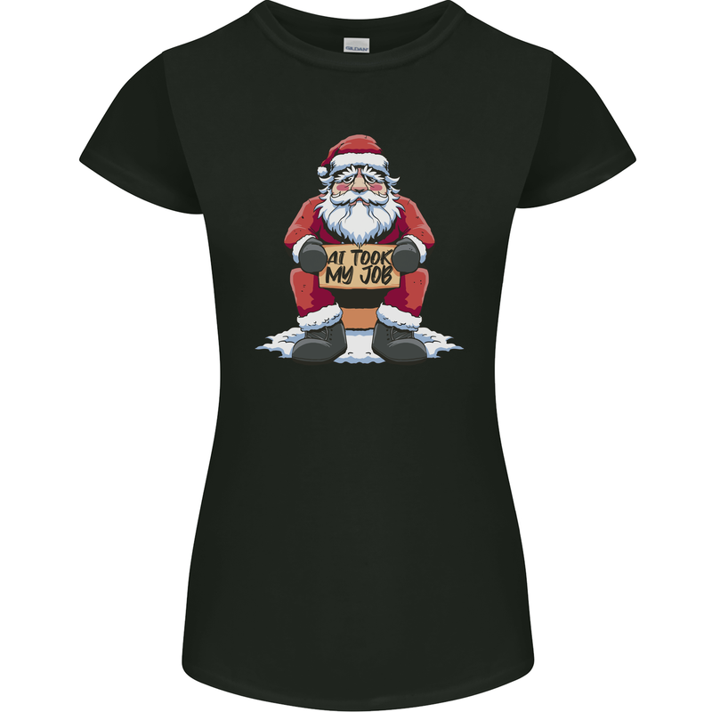 AI Took Santa's Job Funny Christmas Xmas Womens Petite Cut T-Shirt Black