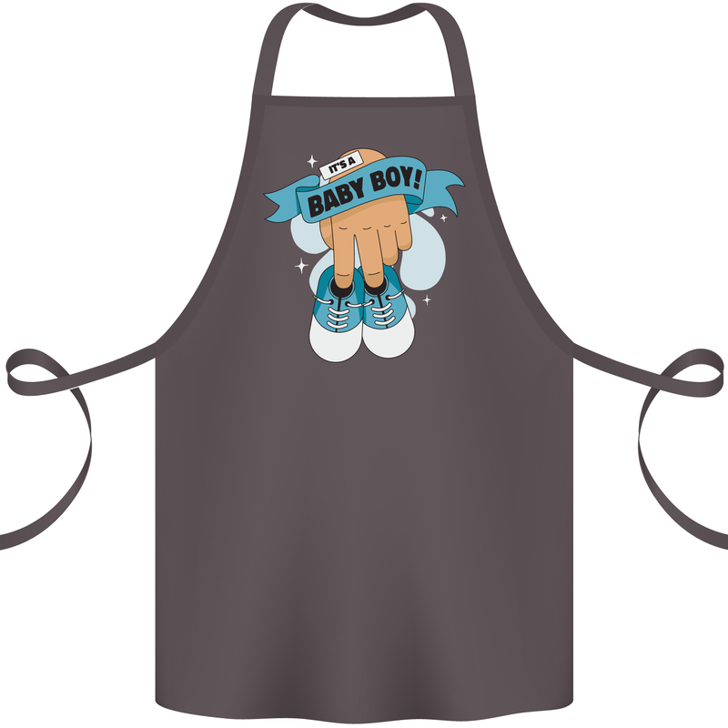 A Baby Boy Gender Reveal Christening Pregnancy Cotton Apron 100% Organic Dark Grey