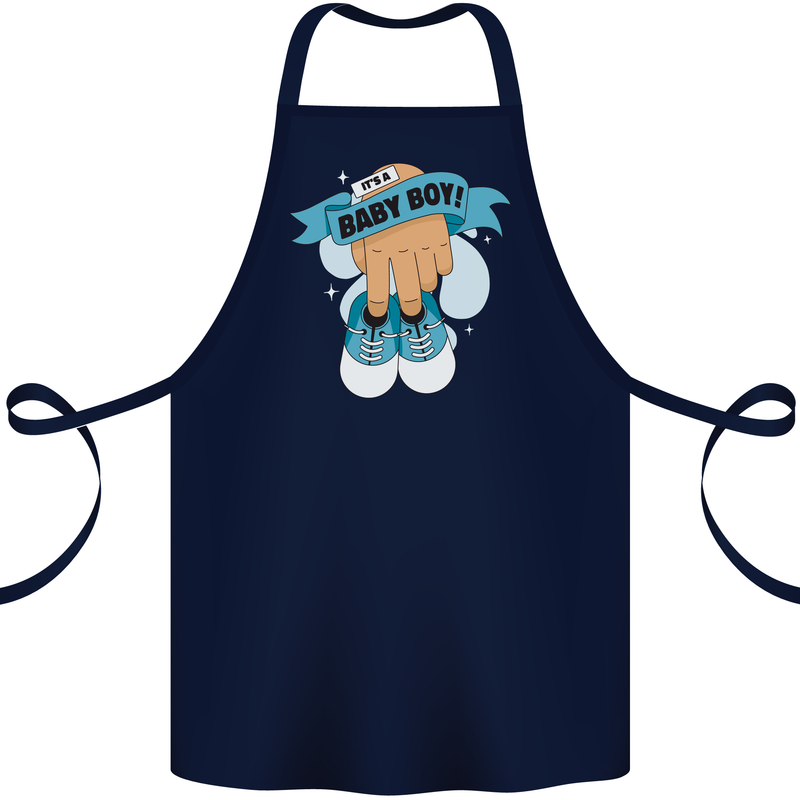 A Baby Boy Gender Reveal Christening Pregnancy Cotton Apron 100% Organic Navy Blue