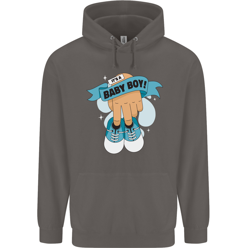 A Baby Boy Gender Reveal Christening Pregnancy Mens 80% Cotton Hoodie Charcoal