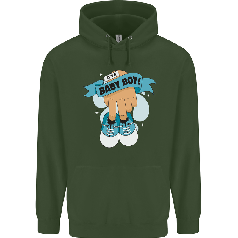 A Baby Boy Gender Reveal Christening Pregnancy Mens 80% Cotton Hoodie Forest Green