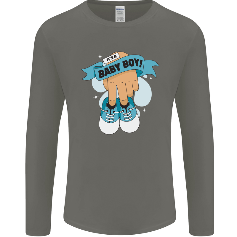 A Baby Boy Gender Reveal Christening Pregnancy Mens Long Sleeve T-Shirt Charcoal