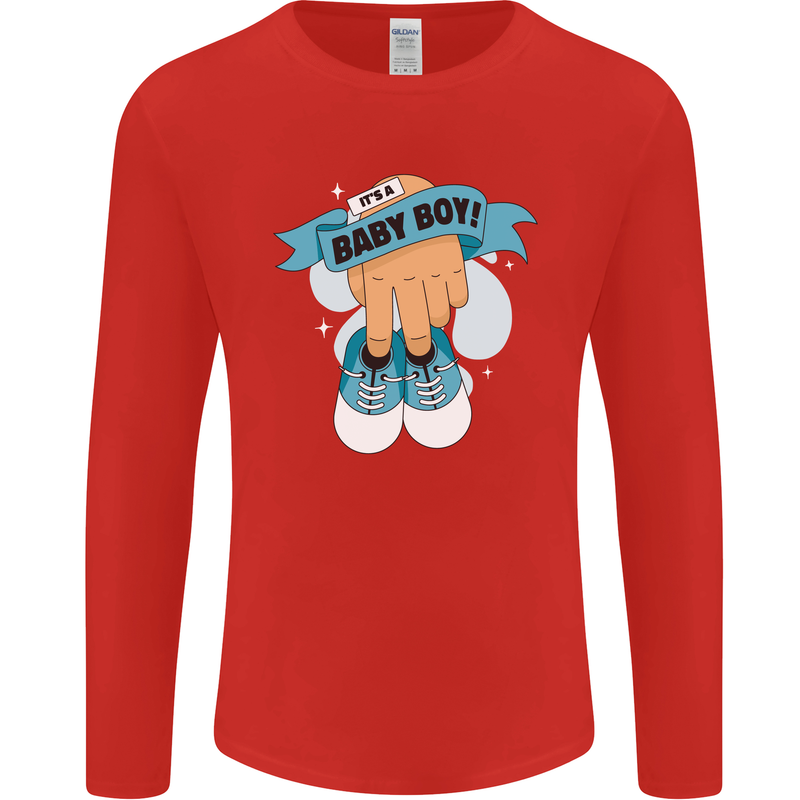 A Baby Boy Gender Reveal Christening Pregnancy Mens Long Sleeve T-Shirt Red